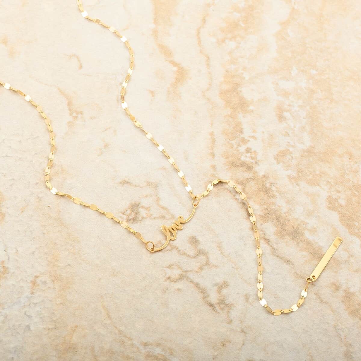 Italian Love Lariat Mirror Necklace in 10K Yellow Gold 1.30 Grams 18-20 Inches image number 1