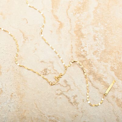 Italian Love Lariat Mirror Necklace in 10K Yellow Gold 1.30 Grams 18-20 Inches