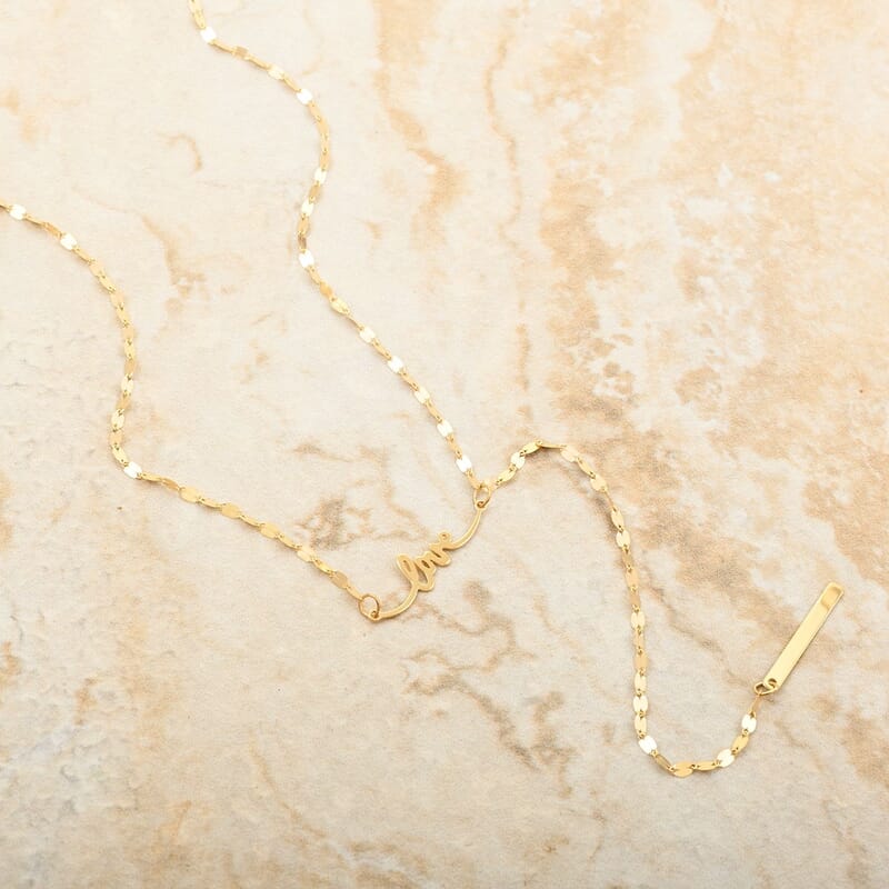 Italian Love Lariat Mirror Necklace in 10K Yellow Gold 1.30 Grams 18-20 Inches