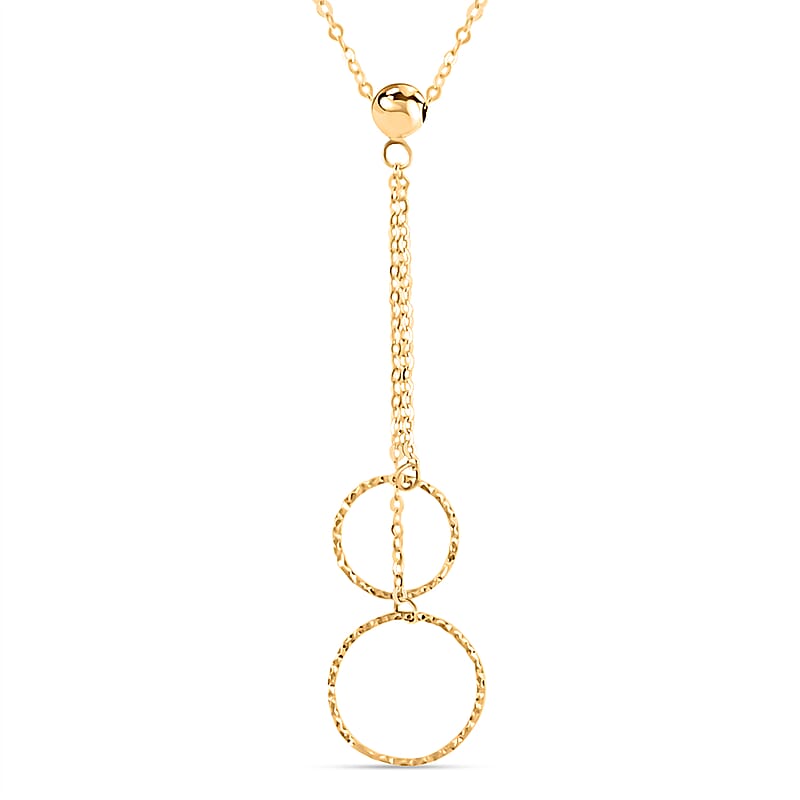 Italian 10K Yellow Gold Double Circle Pendant Necklace 18-20 Inches 0.80 Grams