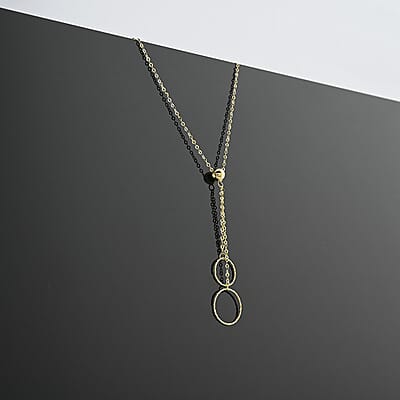 Italian 10K Yellow Gold Double Circle Pendant Necklace 18-20 Inches 0.80 Grams