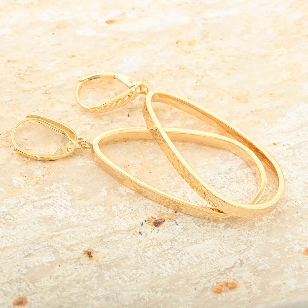 Italian 10K Yellow Gold Drop Hoop Earrings 2.60 Grams image number 1