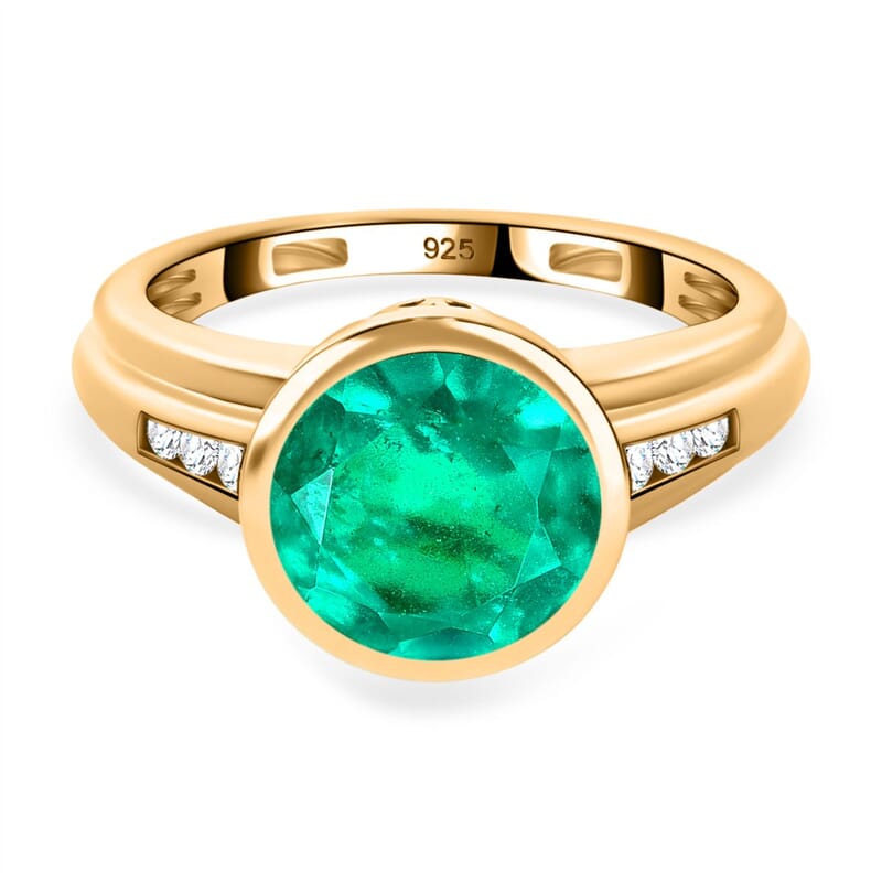 Emeraldine Triplet Quartz and White Zircon  3.49 ctw Ring in 14K YG Over Sterling Silver (Size 9)