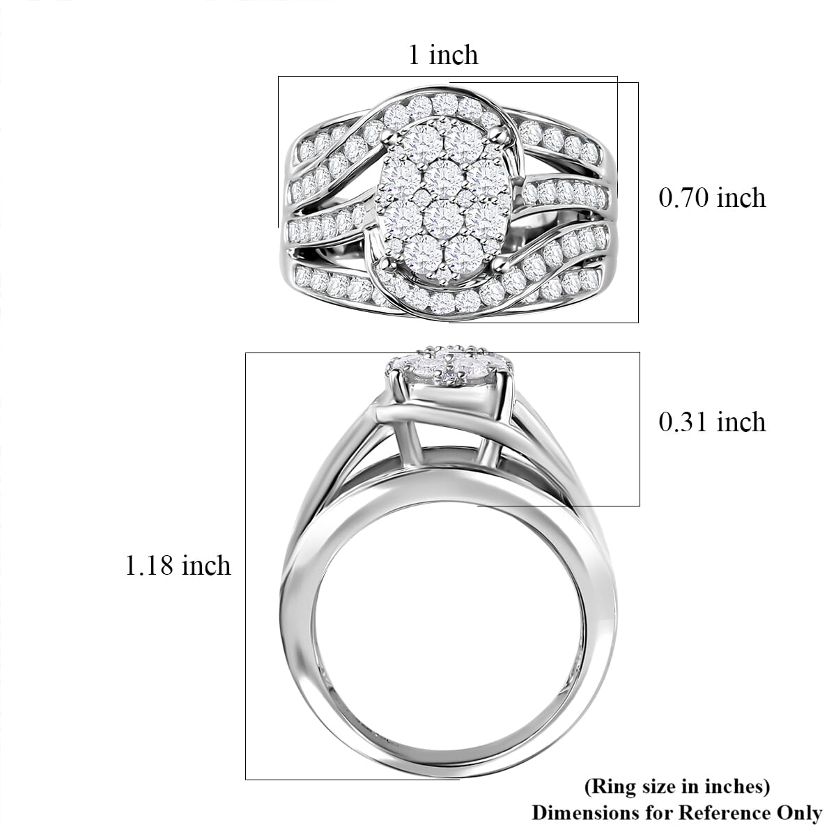 Diamond Ring in Platinum Over Sterling Silver (Size 7.0) 2.00 ctw image number 3