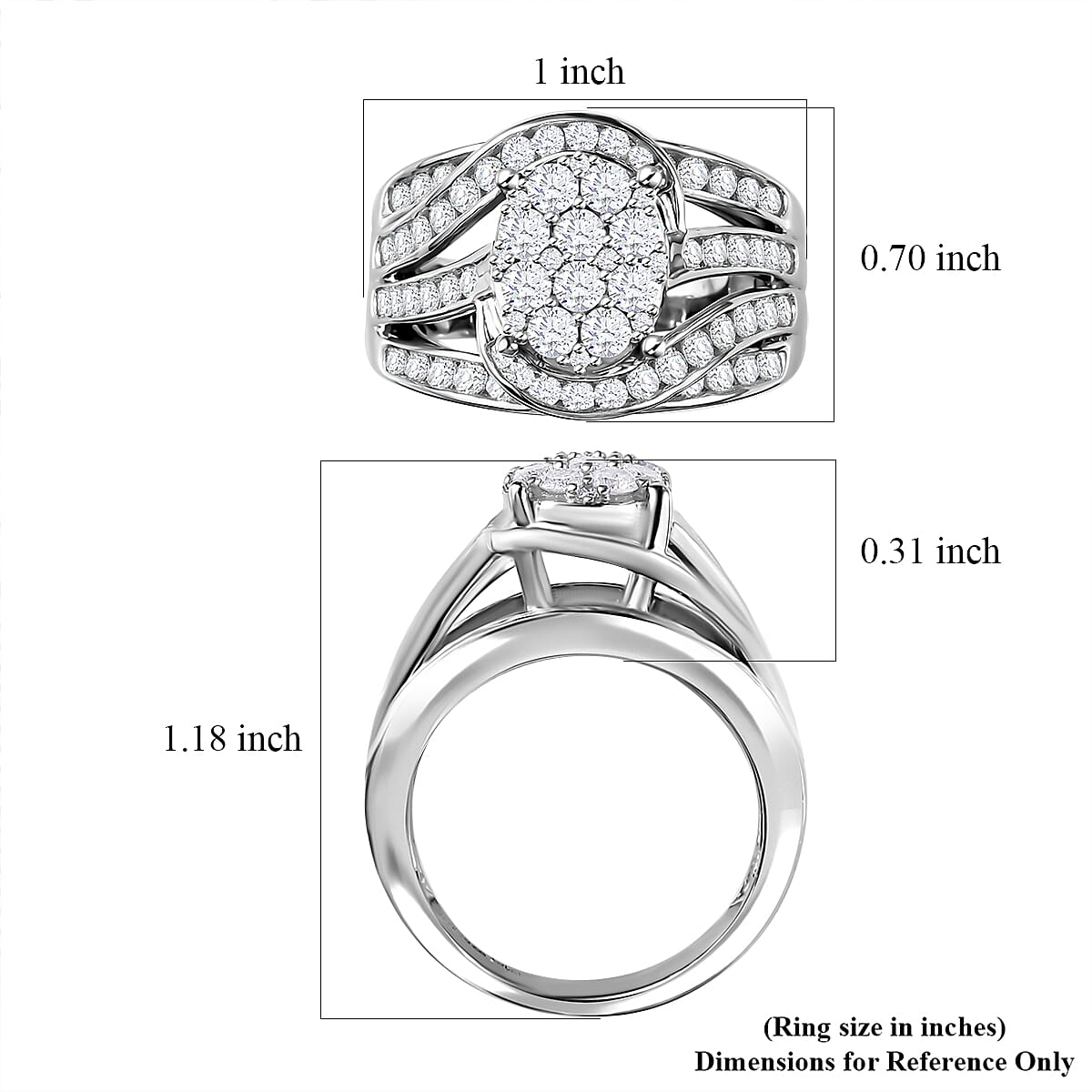 Diamond Ring in Platinum Over Sterling Silver (Size 9.0) 2.00 ctw image number 3