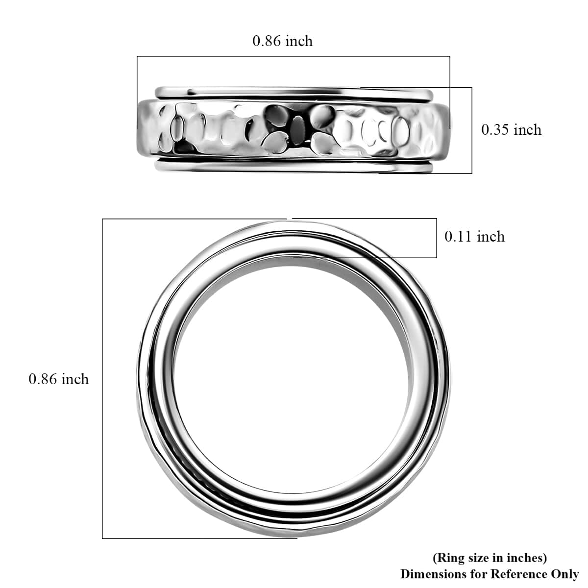 Speedy Spinner Fidget Ring for Anxiety, Stress Relieving Anxiety Band Ring in Platinum Over Sterling Silver (Size 10.0) 7.10 Grams image number 5