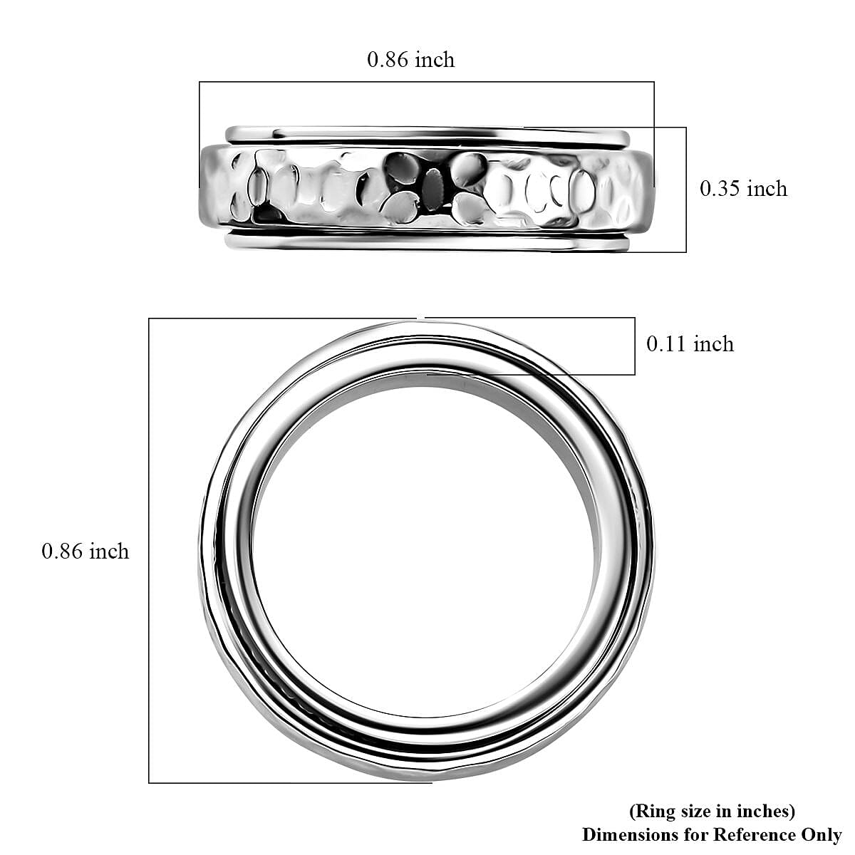 D'Joy Speedy Spinner Fidget Ring for Anxiety, Stress Relieving Anxiety Band Ring in Platinum Over Sterling Silver (Size 8.0) 7.10 Grams image number 5