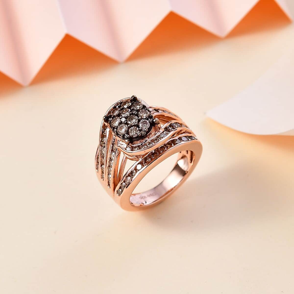 Natural Champagne Diamond Ring in Vermeil Rose Gold Over Sterling Silver (Size 6.0) 2.00 ctw image number 1