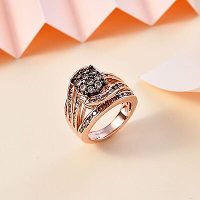 Natural Champagne Diamond Ring in Vermeil Rose Gold Over Sterling Silver (Size 6.0) 2.00 ctw