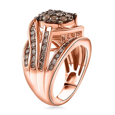Natural Champagne Diamond Ring in Vermeil Rose Gold Over Sterling Silver (Size 6.0) 2.00 ctw