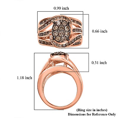 Natural Champagne Diamond Ring in Vermeil Rose Gold Over Sterling Silver (Size 6.0) 2.00 ctw