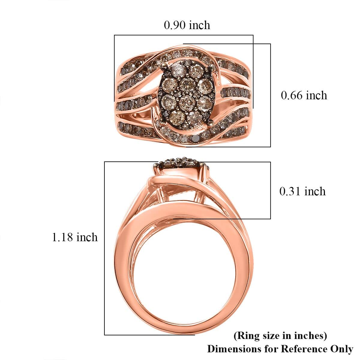 Natural Champagne Diamond Ring in Vermeil Rose Gold Over Sterling Silver (Size 7.0) 2.00 ctw image number 5