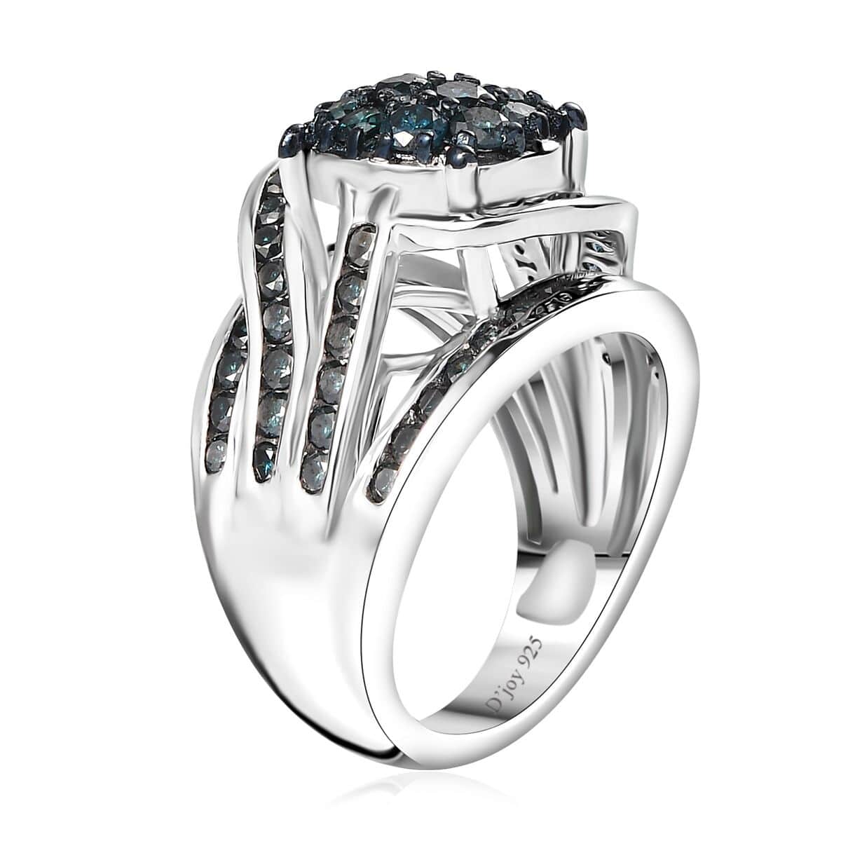 Blue Diamond Ring in Platinum Over Sterling Silver (Size 7.0) 1.90 ctw image number 3