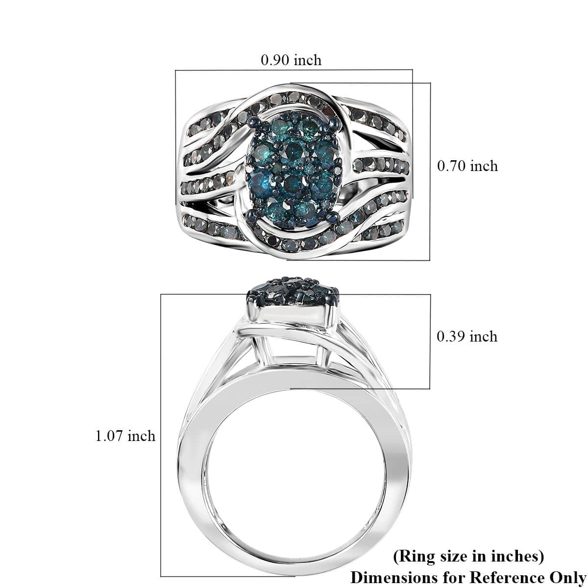 Blue Diamond Ring in Platinum Over Sterling Silver (Size 7.0) 1.90 ctw image number 5