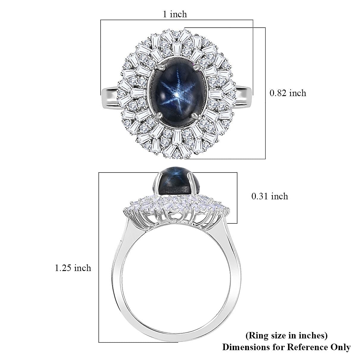 Blue Star Sapphire (DF) and Moissanite Cocktail Ring in Platinum Over Sterling Silver (Size 10.0) 5.80 ctw