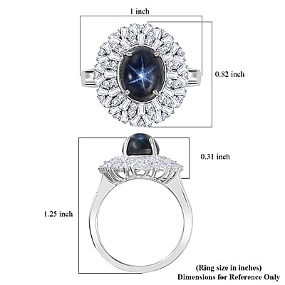 Blue Star Sapphire (DF) and Moissanite Cocktail Ring in Platinum Over Sterling Silver (Size 10.0) 5.80 ctw