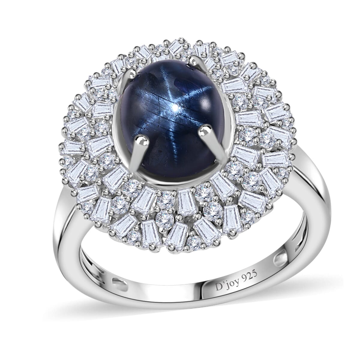 Blue Star Sapphire (DF) and Moissanite Cocktail Ring in Platinum Over Sterling Silver (Size 5.0) 5.80 ctw image number 0