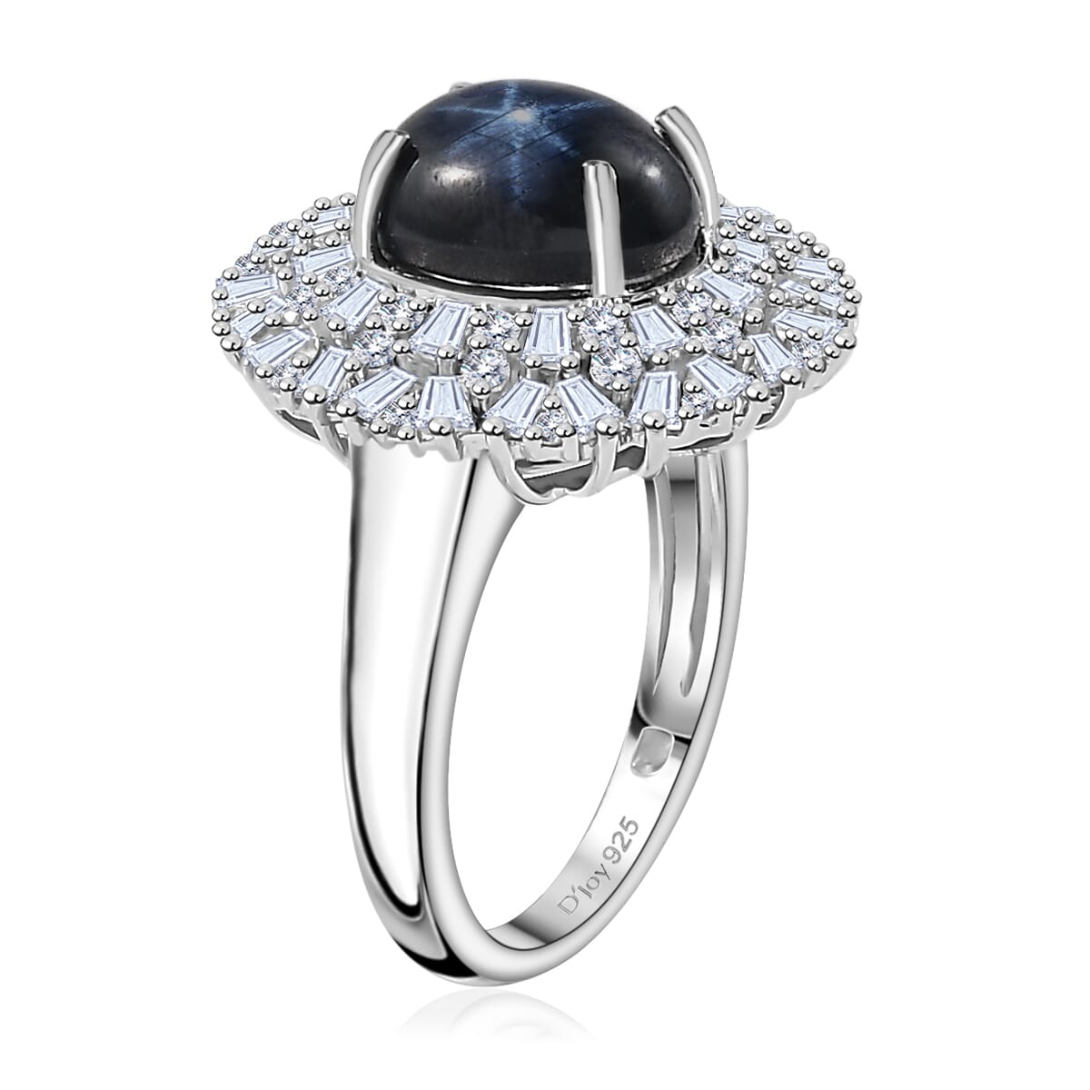 Blue Star Sapphire (DF) and Moissanite Cocktail Ring in Platinum Over Sterling Silver (Size 5.0) 5.80 ctw image number 3