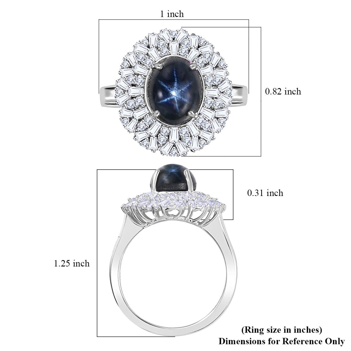 Blue Star Sapphire (DF) and Moissanite Cocktail Ring in Platinum Over Sterling Silver (Size 5.0) 5.80 ctw image number 5