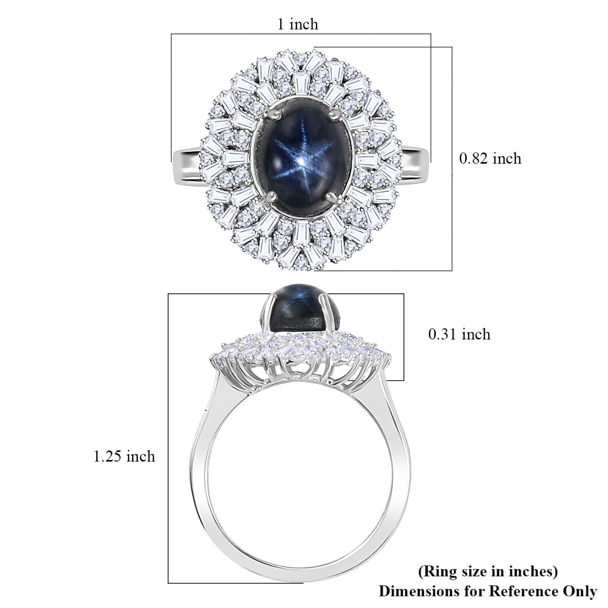 Blue Star Sapphire (DF) and Moissanite Cocktail Ring in Platinum Over Sterling Silver (Size 6.0) 5.80 ctw image number 5