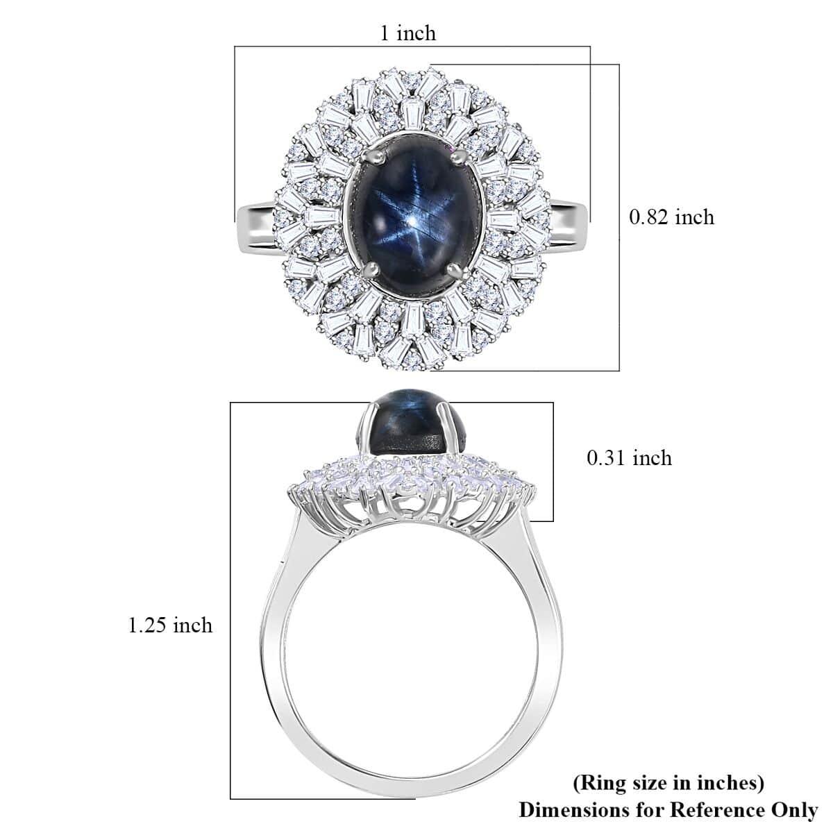 Blue Star Sapphire (DF) and Moissanite Cocktail Ring in Platinum Over Sterling Silver (Size 8.0) 5.80 ctw image number 5