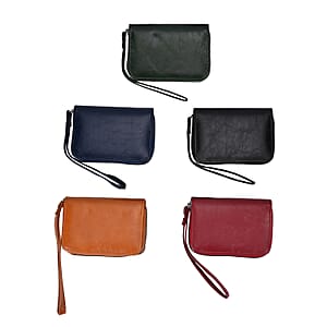 Black, Brown, Red, Navy and Green Faux Leather Set of 5 Card Holder (3.9x1.4x2.9) with Wrist Strap
