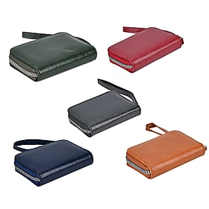 Black, Brown, Red, Navy and Green Faux Leather Set of 5 Card Holder (3.9x1.4x2.9) with Wrist Strap