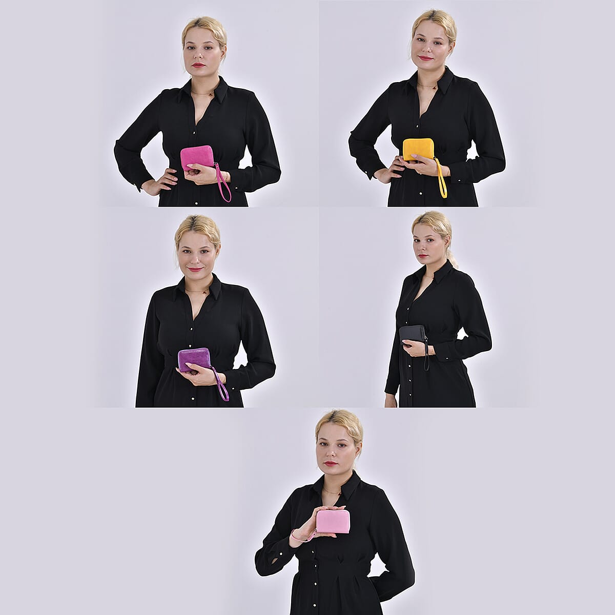 Black, Purple, Rose Pink, Pink and Yellow Faux Leather Set of 5 Card Holder (3.9x1.4x2.9) with Wrist Strap image number 1