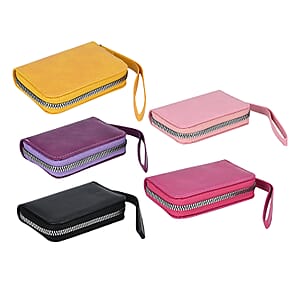 Black, Purple, Rose Pink, Pink and Yellow Faux Leather Set of 5 Card Holder (3.9x1.4x2.9) with Wrist Strap