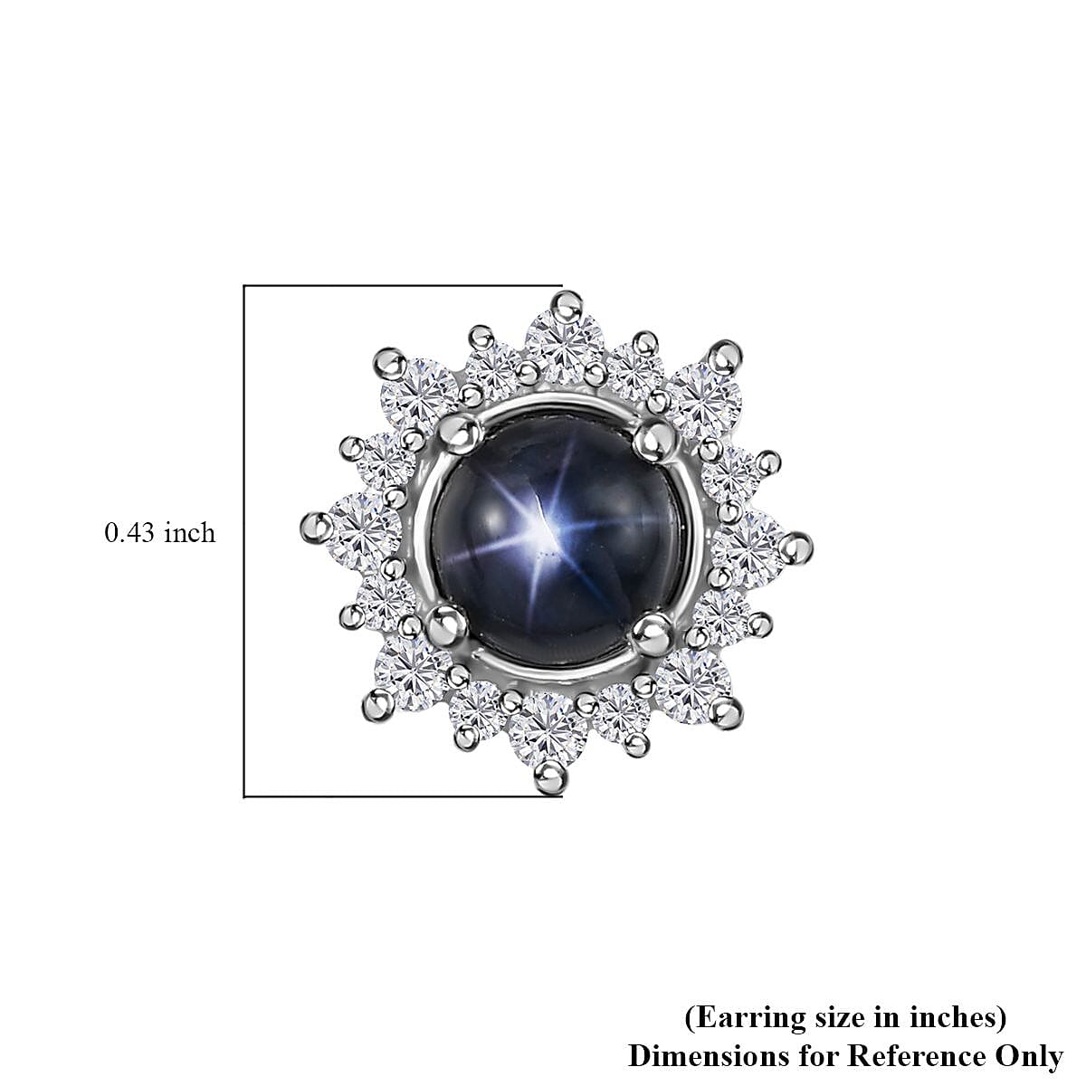 D'Joy Blue Star Sapphire (DF) and White Zircon Sunburst Stud Earrings in Platinum Over Sterling Silver 2.30 ctw