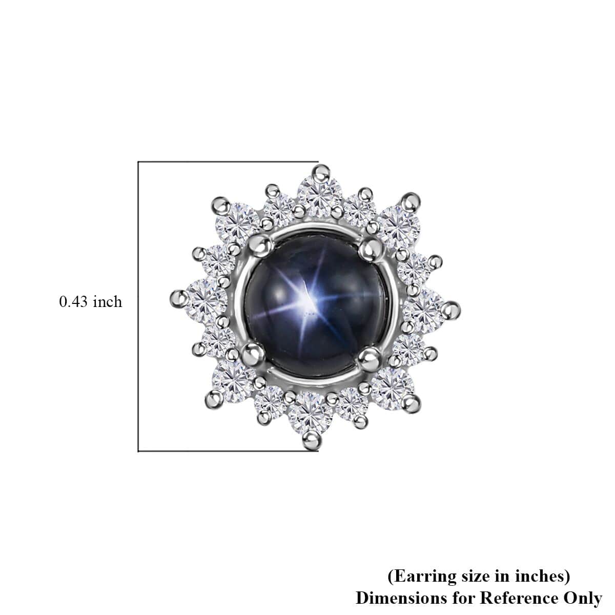 Blue Star Sapphire (DF) and White Zircon Sunburst Stud Earrings in Platinum Over Sterling Silver 2.30 ctw image number 4