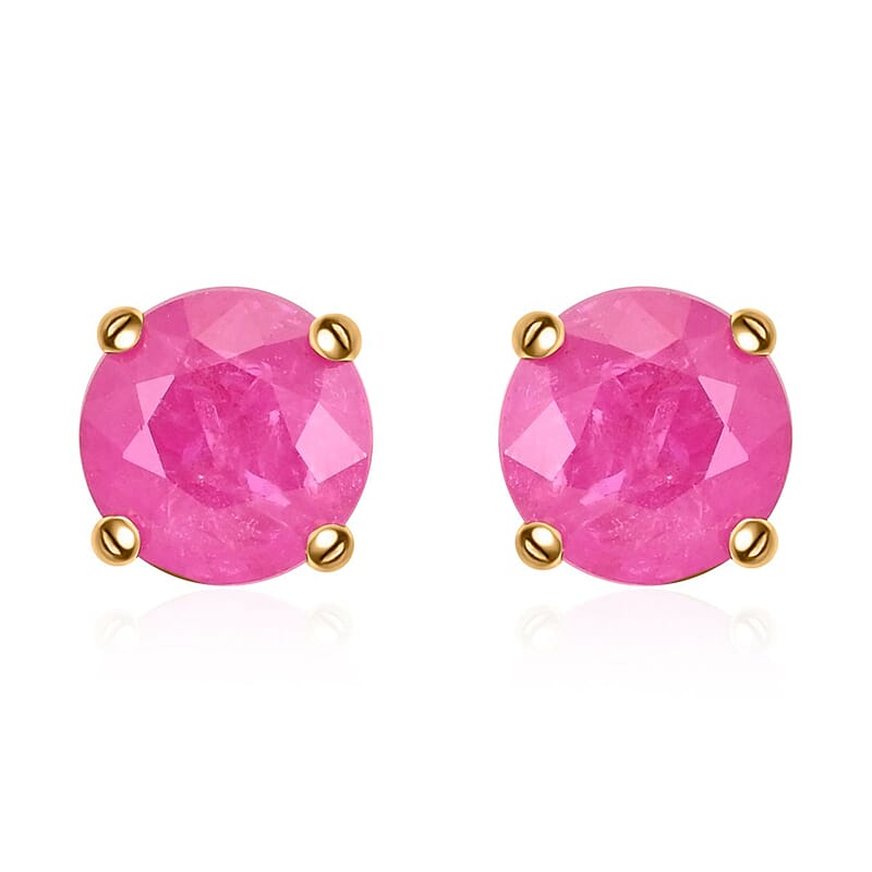 Luxoro 10K Yellow Gold Premium Mozambique Ruby Solitaire Stud Earrings 2.50 ctw