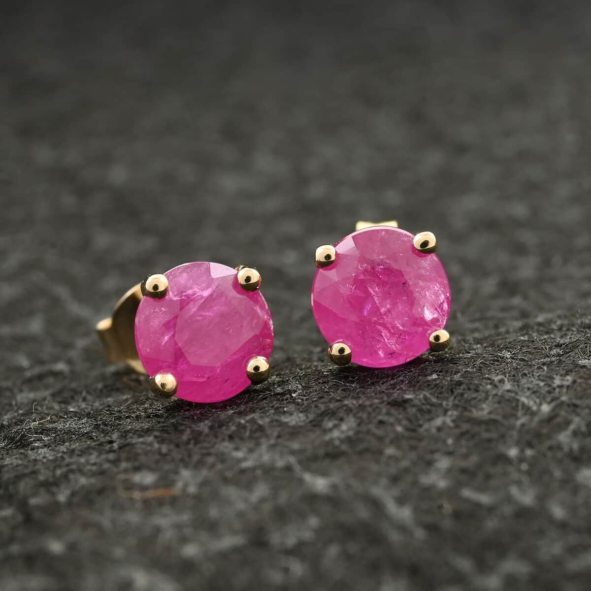Luxoro 10K Yellow Gold Premium Mozambique Ruby Solitaire Stud Earrings 2.50 ctw image number 1