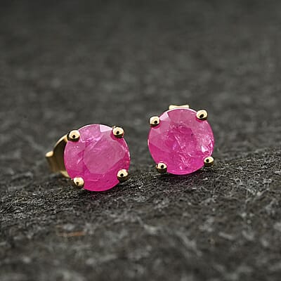Luxoro 10K Yellow Gold Premium Mozambique Ruby Solitaire Stud Earrings 2.50 ctw