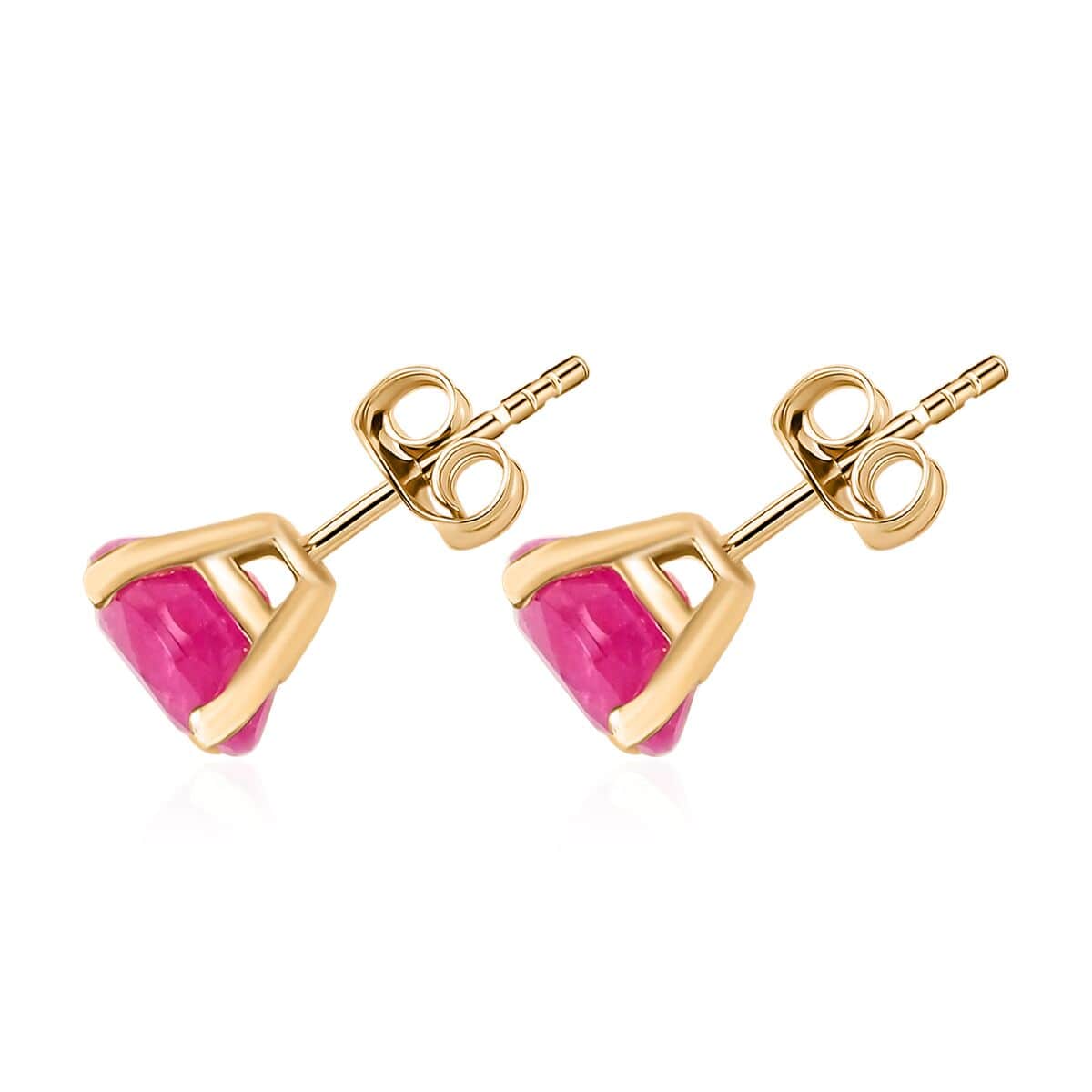 Luxoro 10K Yellow Gold Premium Mozambique Ruby Solitaire Stud Earrings 2.50 ctw image number 3