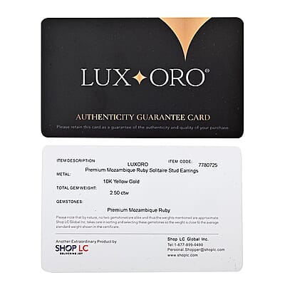 Luxoro 10K Yellow Gold Premium Mozambique Ruby Solitaire Stud Earrings 2.50 ctw