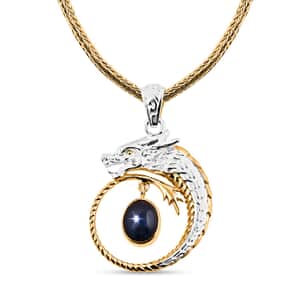 Bali Legacy Blue Star Sapphire (DF) Tulang Naga Chain Dragon Necklace 20 Inches in 22K Vermeil Yellow Gold Over and Sterling Silver 4.50 ctw