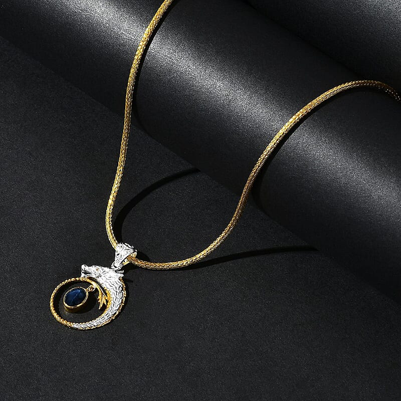 Bali Legacy Blue Star Sapphire (DF) 4.50 ctw Tulang Naga Chain Dragon Necklace 20 Inches in 22K Vermeil Yellow Gold Over and Sterling Silver