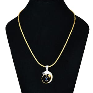 Bali Legacy Blue Star Sapphire (DF) 4.50 ctw Tulang Naga Chain Dragon Necklace 20 Inches in 22K Vermeil Yellow Gold Over and Sterling Silver