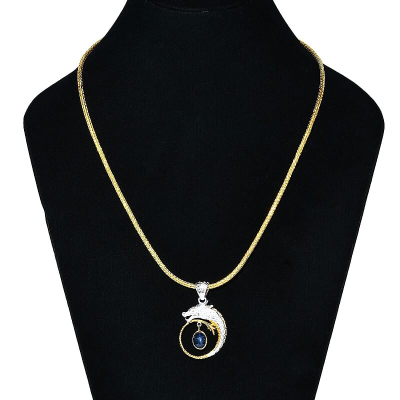 Bali Legacy Blue Star Sapphire (DF) 4.50 ctw Tulang Naga Chain Dragon Necklace 20 Inches in 22K Vermeil Yellow Gold Over and Sterling Silver