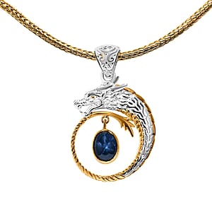 Bali Legacy Blue Star Sapphire (DF) 4.50 ctw Tulang Naga Chain Dragon Necklace 20 Inches in 22K Vermeil Yellow Gold Over and Sterling Silver