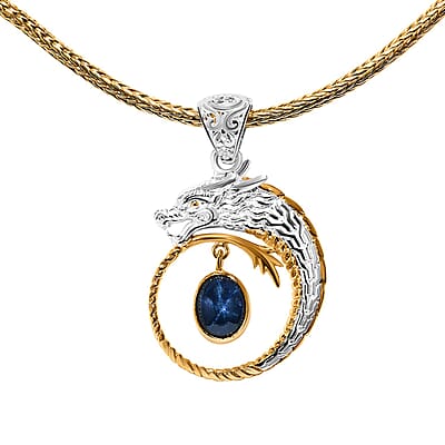 Bali Legacy Blue Star Sapphire (DF) 4.50 ctw Tulang Naga Chain Dragon Necklace 20 Inches in 22K Vermeil Yellow Gold Over and Sterling Silver