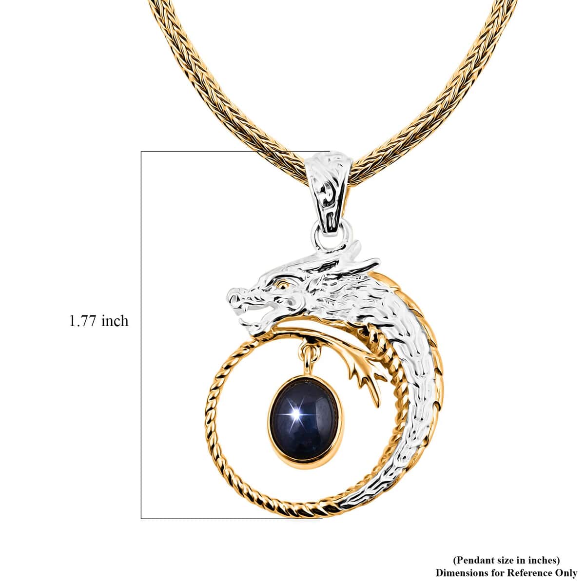 Bali Legacy Blue Star Sapphire (DF) Tulang Naga Chain Dragon Necklace 20 Inches in 22K Vermeil Yellow Gold Over and Sterling Silver 4.50 ctw image number 5