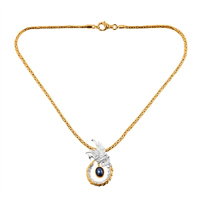Bali Legacy Blue Star Sapphire (DF) Borobudur Chain Phoenix Necklace 20 Inches in 22K Vermeil Yellow Gold Over and Sterling Silver 4.35 ctw