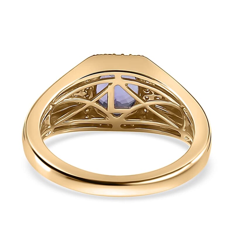 Luxoro 10K Yellow Gold Premium Tanzanite, I2 Natural Yellow and White Diamond Men's Ring 2.15 ctw