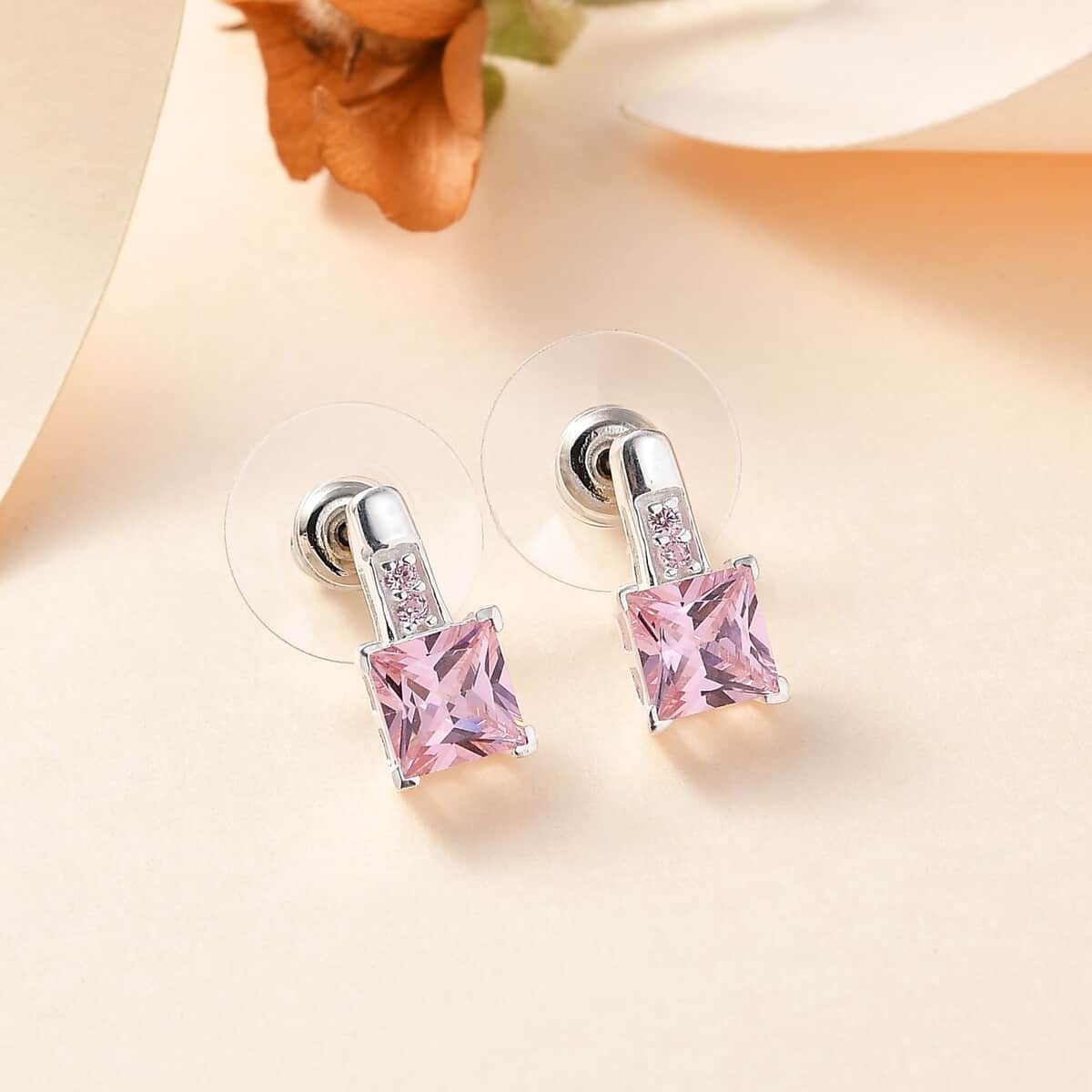 Simulated Pink Sapphire Earrings in Sterling Silver 3.70 ctw image number 1