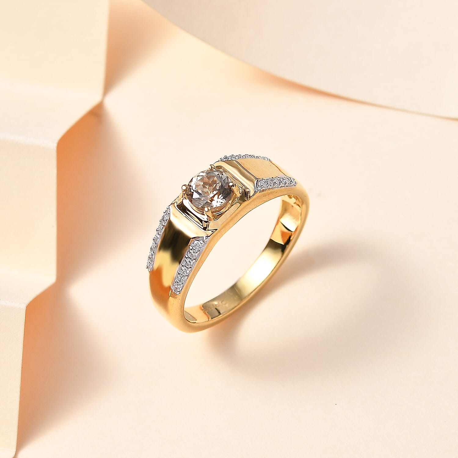 AAA Turkizite and Moissanite Men's Ring in 18K Vermeil Yellow Gold Over Sterling Silver (Size 10.0) 1.40 ctw