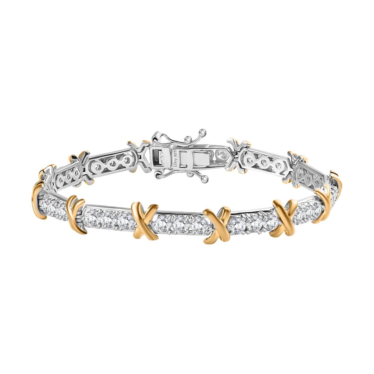 Moissanite XO Bracelet in Vermeil YG and Platinum Over Sterling Silver (6.50 In) 4.10 ctw image number 0