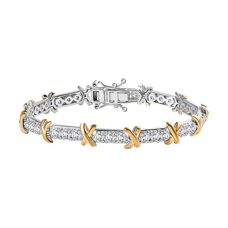 Moissanite XOXO Bracelet in Vermeil YG and Platinum Over Sterling Silver (6.50 In) 4.10 ctw