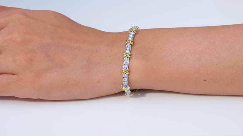Moissanite XO Bracelet in Vermeil YG and Platinum Over Sterling Silver (6.50 In) 4.10 ctw